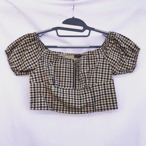 Gingham Shoulder Crop Top